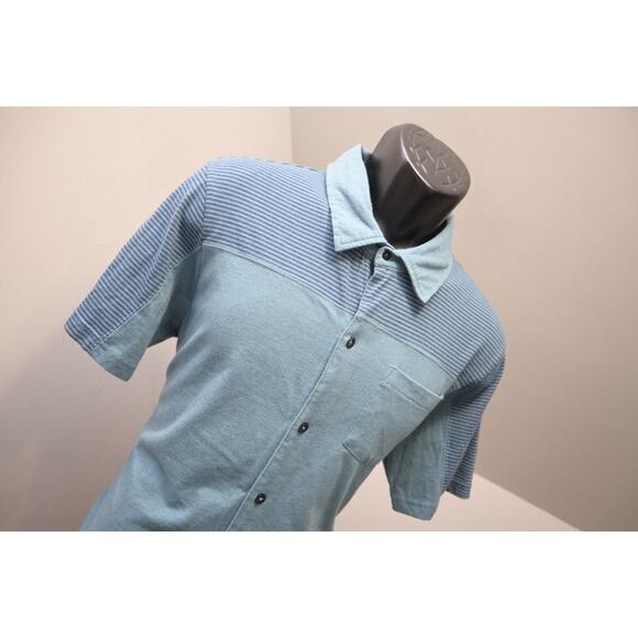 Prana Breathe Camp Shirt Blue Short Sleeve Hiking Button Up Mens Size Large - Picture 4 of 9